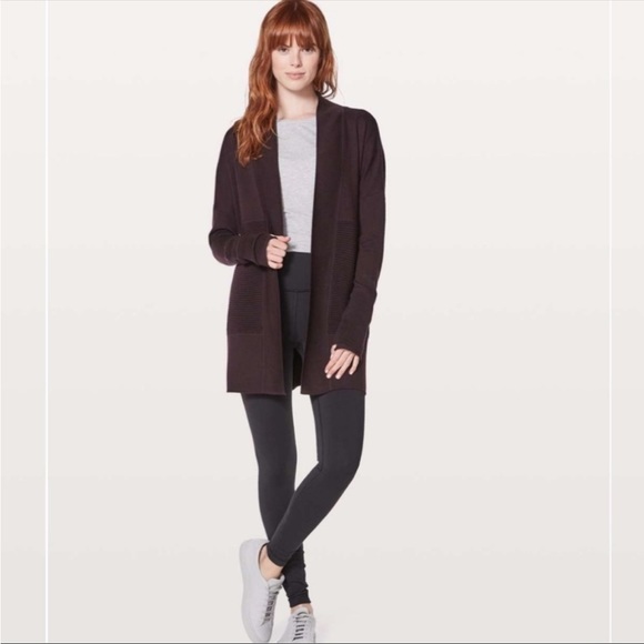 lululemon athletica Sweaters - Lululemon Sit In Lotus Wrap Cardigan Knit Black Cherry Size 6 Ribbed